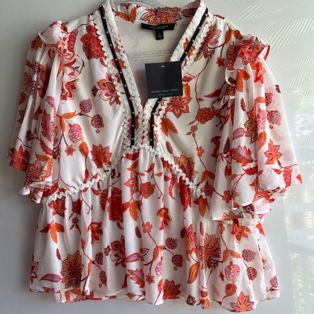 NWT MARC NEW YORK WOMEN'S BLOUSE TOP L XL FLORAL GEORGETTE